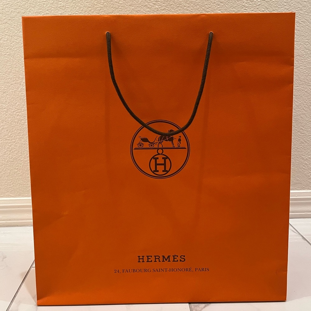 Authentic Hermes Orange Shopping Tote with Black Rope Handles